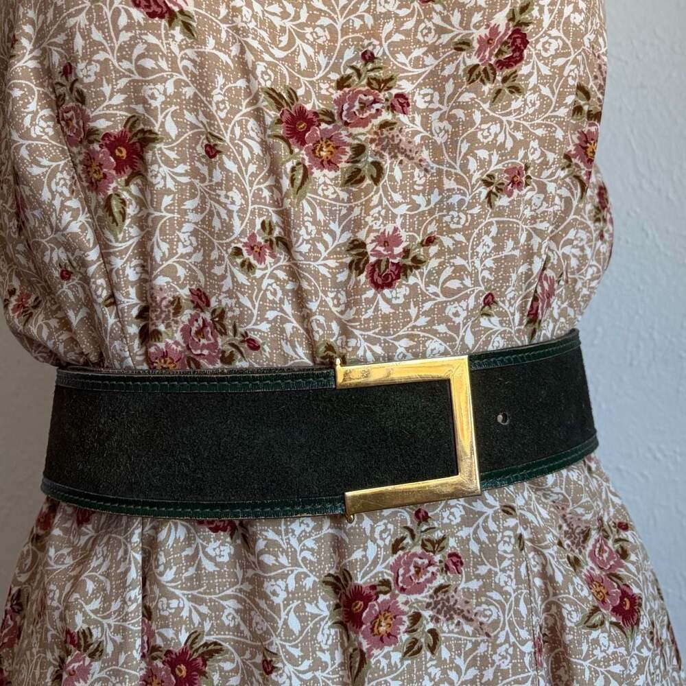 Vintage Anne Klein for Bonwit Teller Forest Green Suede Wide Waist Belt